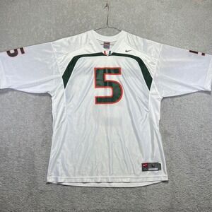 VINTAGE Nike Team Miami Hurricanes Football Jersey Size Large White No.5 NCAA